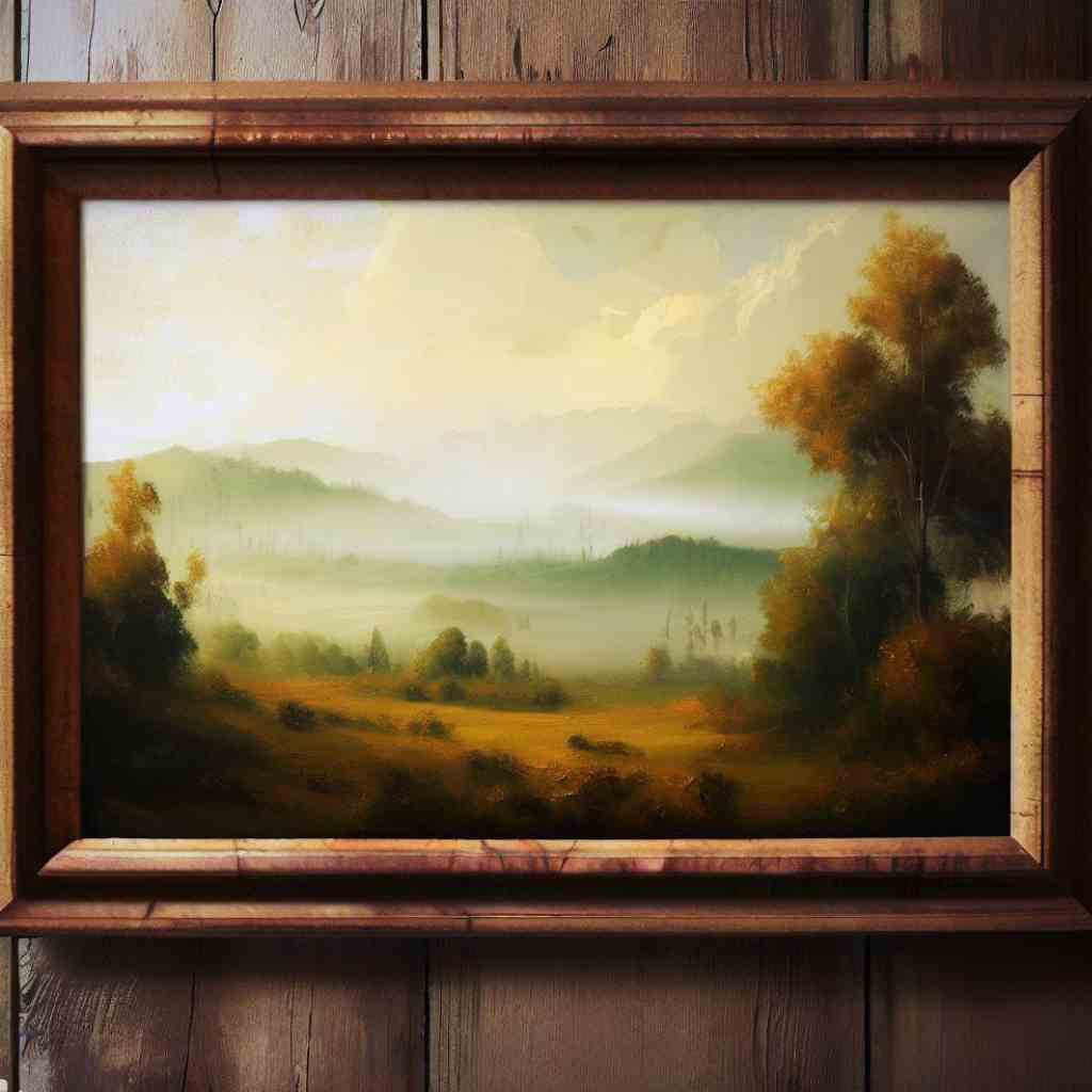 reference image for landscape painting framed with Rustic wooden frame